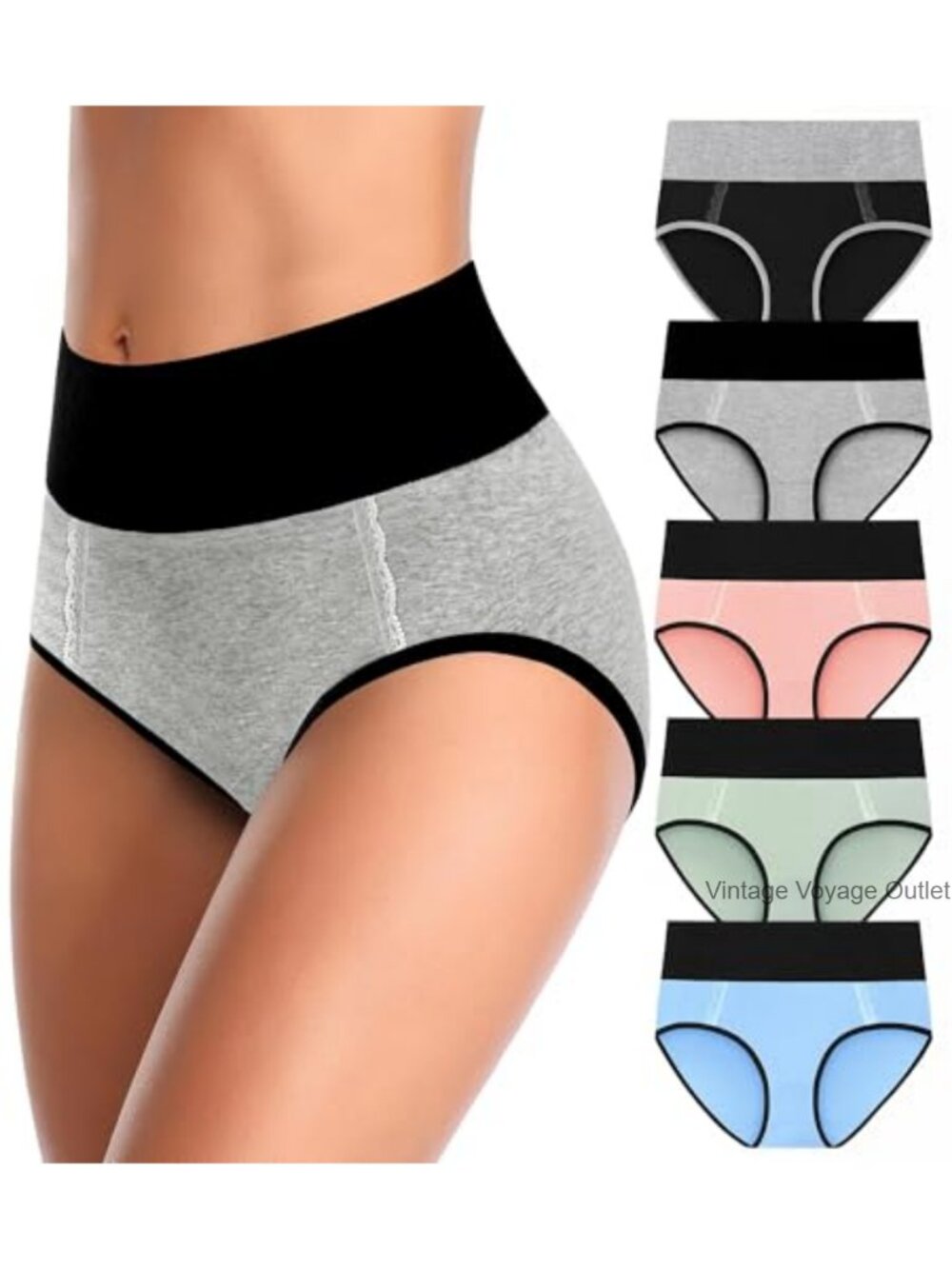 Cotton High Waisted Women's Underwear Full Coverage Panties with Lace